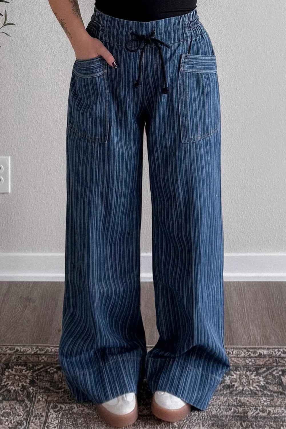 Women's Casual Loose Blue Striped Pants