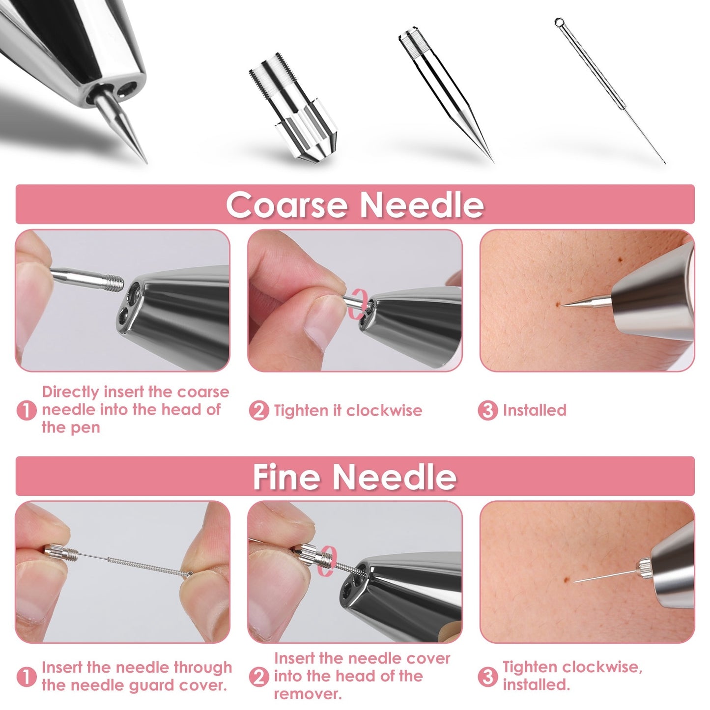 1Pc Skin Tag Remover Skin Tag Repair Kit Tattoo Freckle Wart Mole Remover Pen With 9 Intensity Levels 10 Fine Needles 3 Coarse Needles