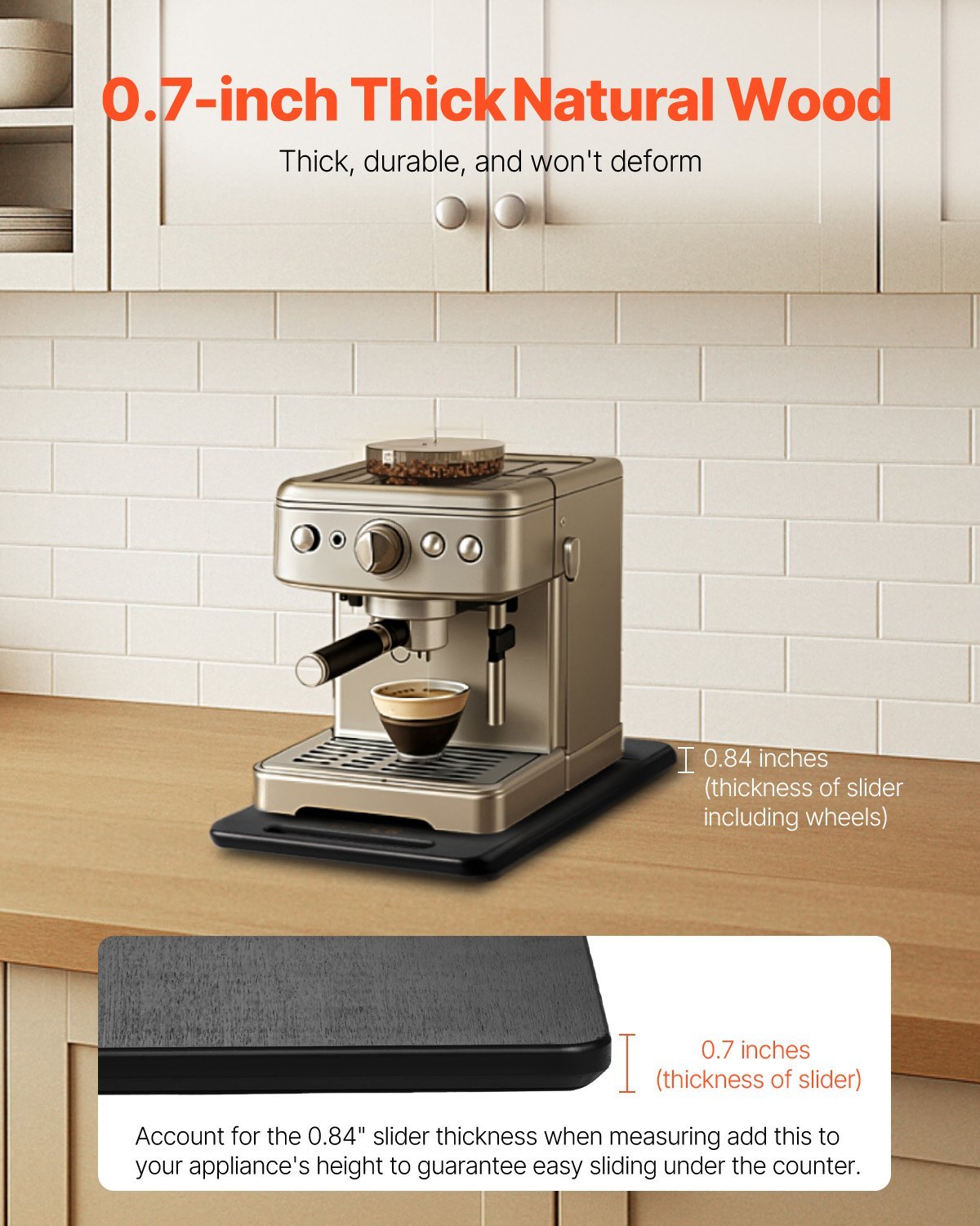 Coffee Maker Appliance Slider - 14x9.5 Inch Under-Cabinet Sliding Tray