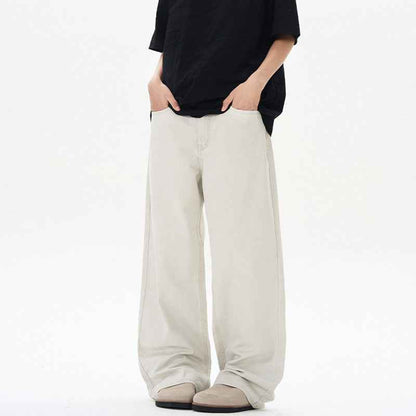 Pure Cotton Stone-washed Casual Straight-leg Men's Solid Loose Pants