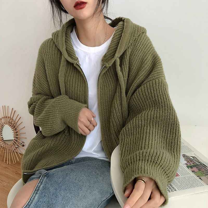 Loose Oversized Hooded Sweater Cardigan For Women