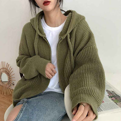 Loose Oversized Hooded Sweater Cardigan For Women