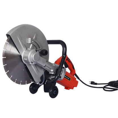 Electric 14  Cut Off Saw Wet Dry Concrete Saw Cutter Guide Roller With Water Line Attachment 3000w With Blade