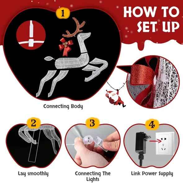 3-Piece Lighted Set - 2 Reindeer & Sleigh with 270 LED White Lights - DropOnline.co