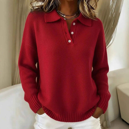Loose And Soft Women's Lapel Long Sleeve Button Sweater