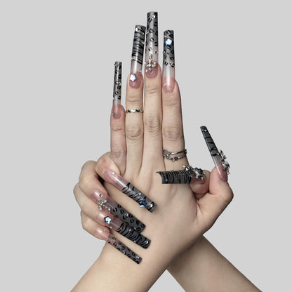 GGddsha Nails 2025 Long Novel Design And Reusable Handmade Nails Pmma Acrylic Nails Press On Nails Kit WithBox Gifts For Women,Stellar Stripe - DropOnline.co