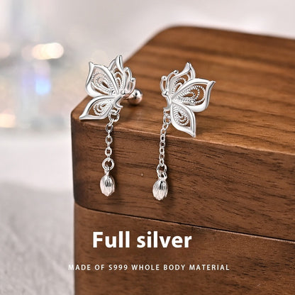 Women's S999 Silver Sweet Tassel New Butterfly Earrings - DropOnline.co