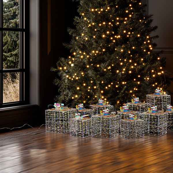3pcs Colorful Gift Box Set - 7.5in-6.3in-5in Christmas Lighting Gift Boxes - DropOnline.co