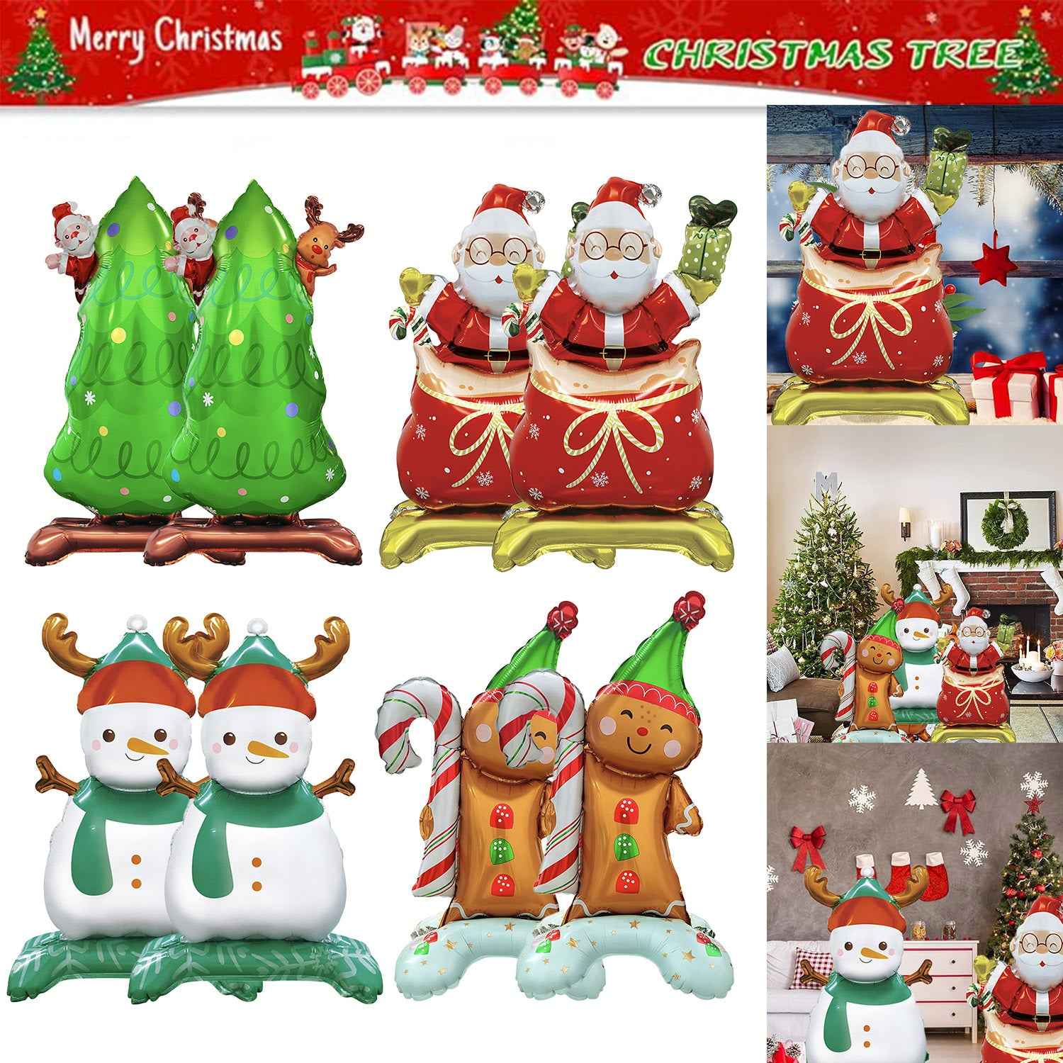 Christmas 3D Foil Balloons Set - 8 Pack Standing Mylar Balloons with Base - DropOnline.co