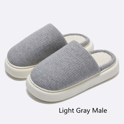 New Simple Pure Color Comfort Knitted Fabric Couple Latex Home Cotton Slippers - DropOnline.co