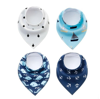 Baby Bandana Bibs 4-Pack - Cotton Triangle Drool Bibs with Arrow & Wave Prints - DropOnline.co