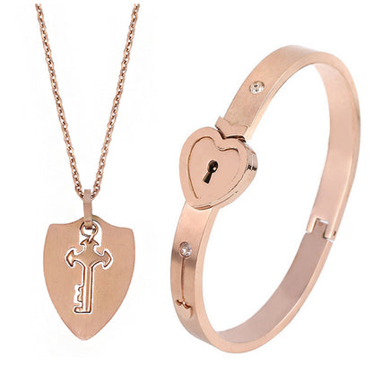 Fashion Jewelry Titanium Steel Couple Love Lock, Bracelet, Key Set, Necklace - DropOnline.co