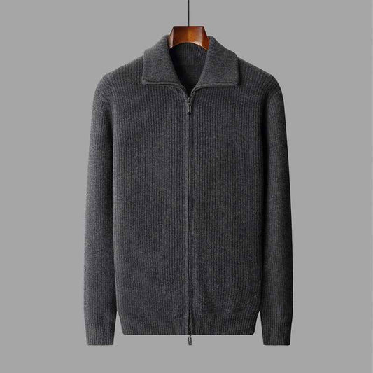 New Pure Wool Zipper Cardigan Fall Winter Men Lapel Shirt Coat