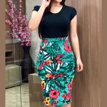 Printed Office Midi Pencil Dress Large Women Dress - DropOnline.co