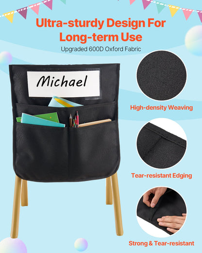 Chair Pockets For Classroom 12 Pack Seat Pocket With Name Tag Black