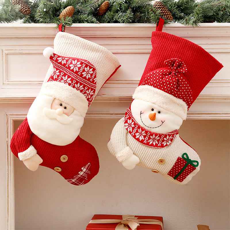 Large Knitted Christmas Stocking - Red White Santa Snowman Fireplace Decor Socks (46x32cm) - DropOnline.co