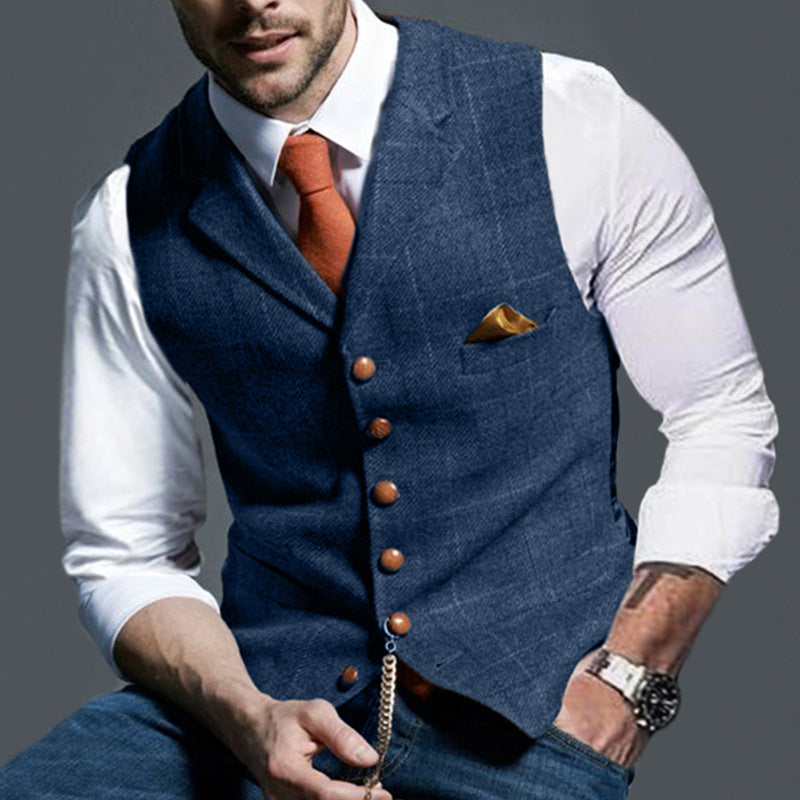 Men's Casual Lapel Plaid Slim Fit Vest - Classic Business Waistcoat