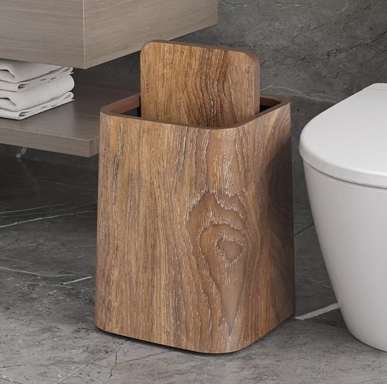 Wood Grain Trash Can