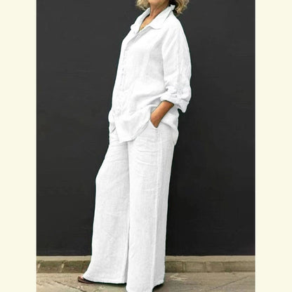 Women's Casual Urban Shirt Set - Long Sleeve Top and Trousers Outfit - DropOnline.co