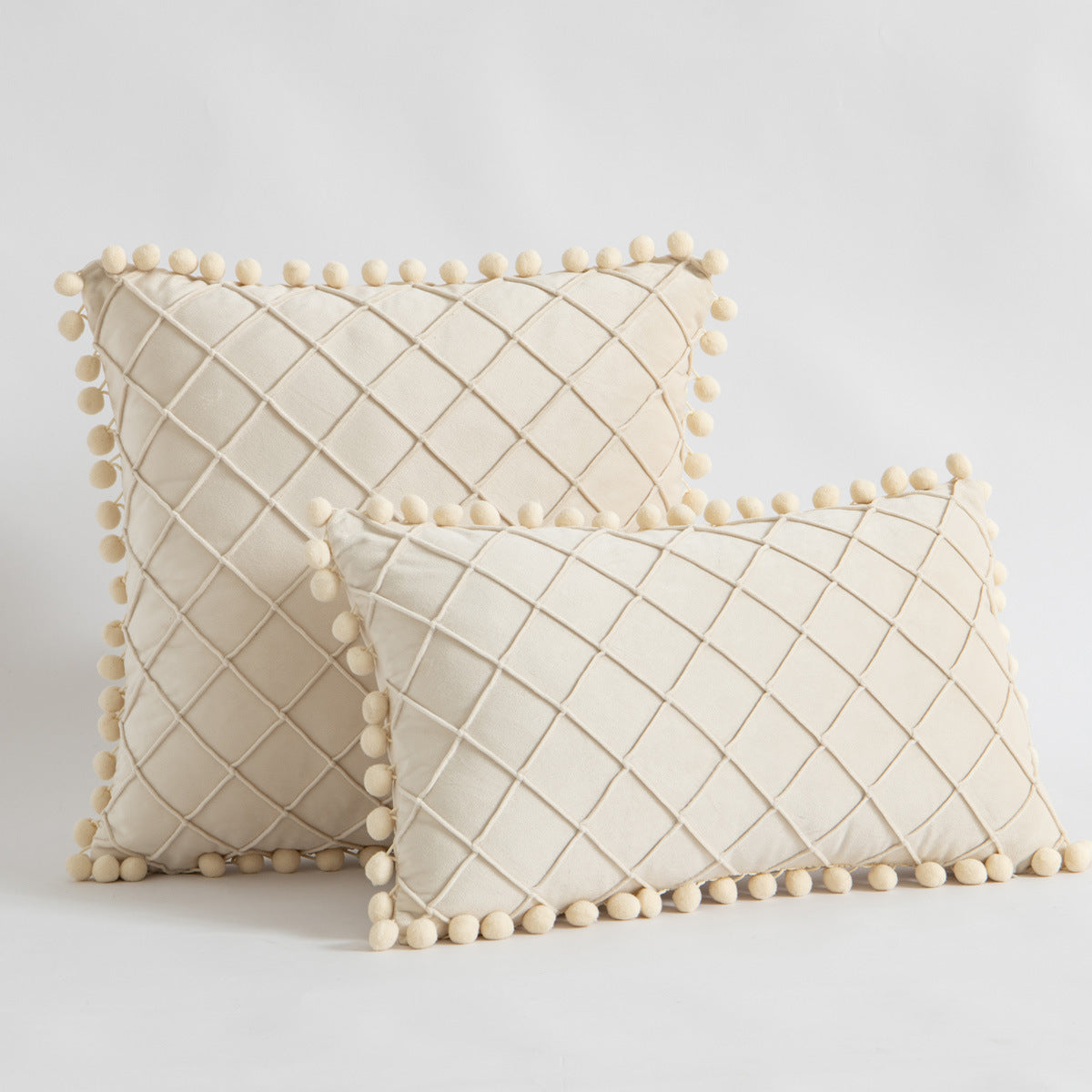 Velvet Fur Ball Decorative Pillow - Luxurious Textured Accent Cushion