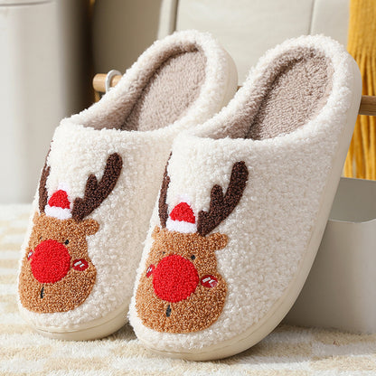 Christmas Shoes Winter Home Slippers Elk Soft Cozy Bedroom Slipper Slip On House Shoes - DropOnline.co