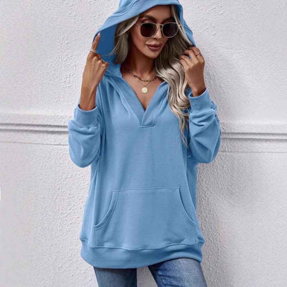 Hooded Kangaroo Pocket Long Sleeve Women's Plus Size Sweater