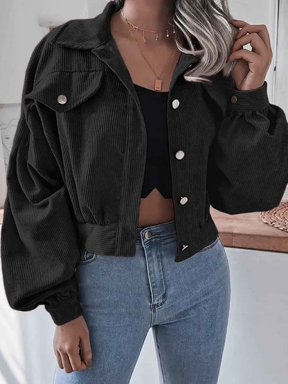 Lantern Sleeve Corduroy Casual Short Jacket