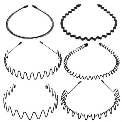 6Pcs Metal Hair Headband Wave Style Hoop Band Comb Sports Hairband Men Women US - DropOnline.co