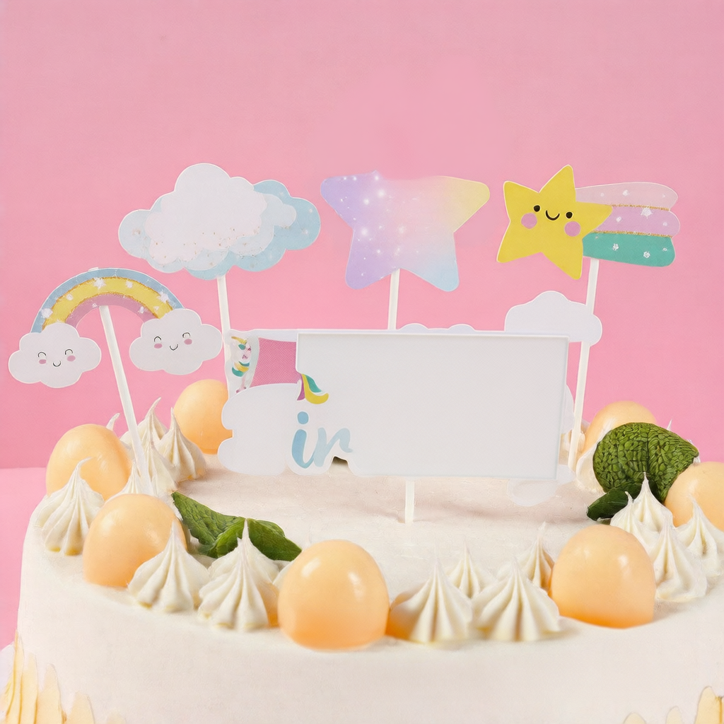 Cartoon Unicorn Cake Insertion Children's Decoration Birthday Theme Cake Card Insertion Party Supplies Rainbow Cake Flag Insertion