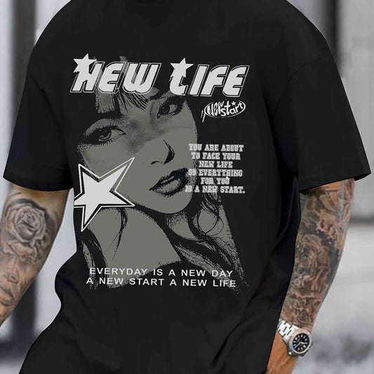 Men's Beauty Print T-Shirt - Minimalist Round Neck Fashionable Tee