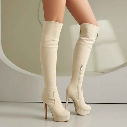 Suede Elastic Foldable Over-the-knee High-heel Riding Boots