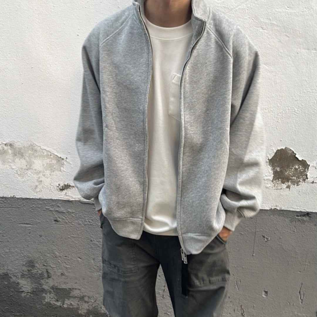 Men's American-style Stand Collar Gray With Zipper Sweatshirt Jacket