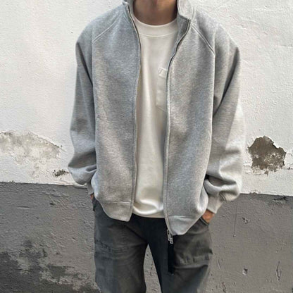 Men's American-style Stand Collar Gray With Zipper Sweatshirt Jacket