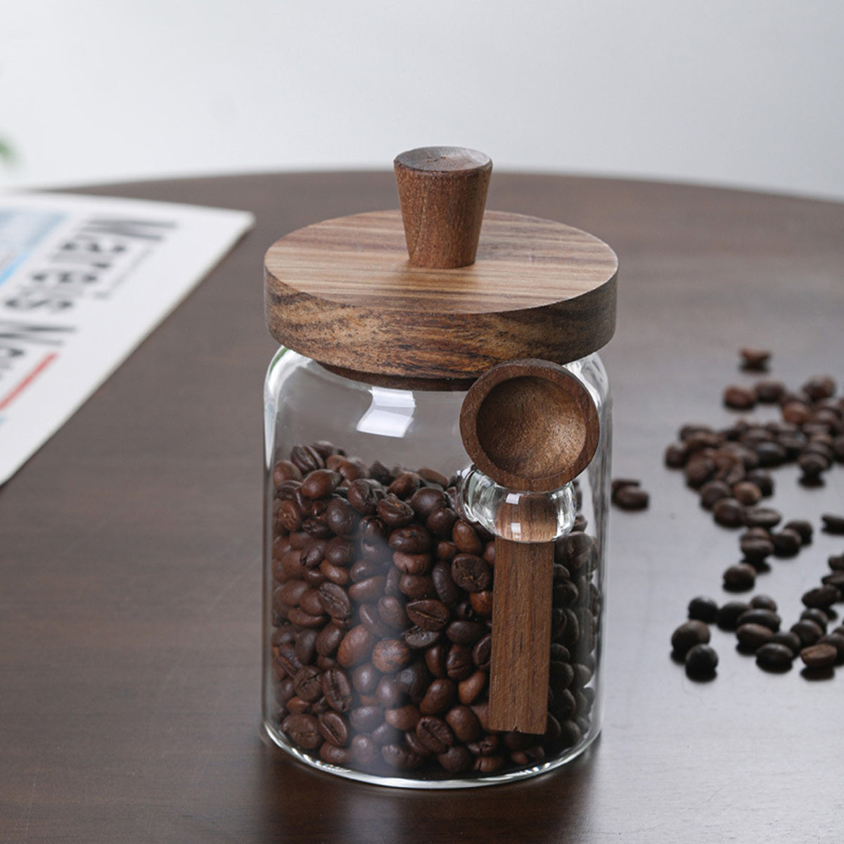 Glass Coffee Storage Jars Set - 3 Piece with Spoons for Coffee, Tea & Kitchen Storage
