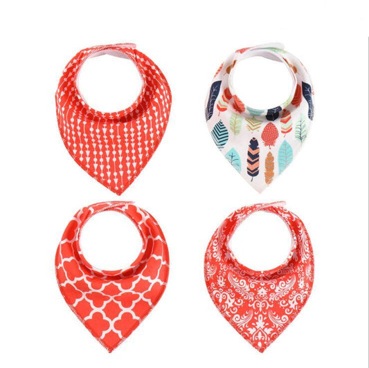 Baby Bandana Bibs 4-Pack - Cotton Triangle Drool Bibs with Arrow & Wave Prints