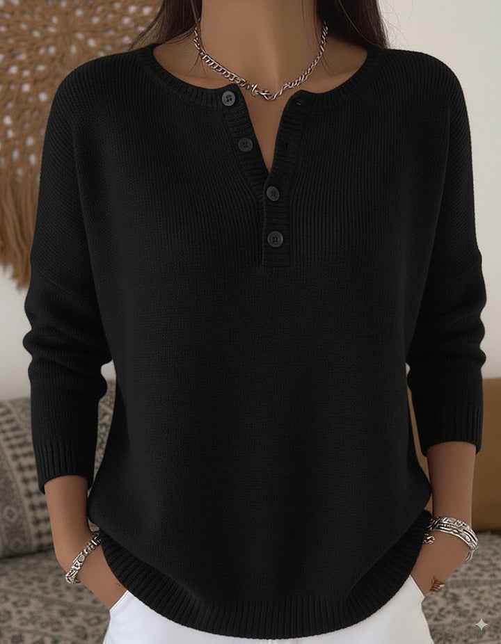 Woolen Button V-Neck Women's Sweater
