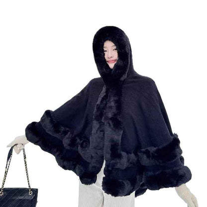Loose Fur Collar Shawl, Cold-proof Fleece-lined Thick Coat