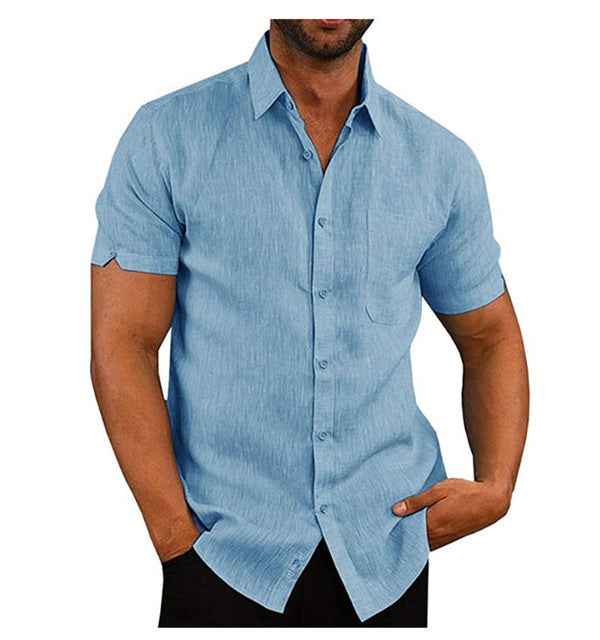Men's Short Sleeve Summer Solid Shirt - Casual Loose Fit Tee