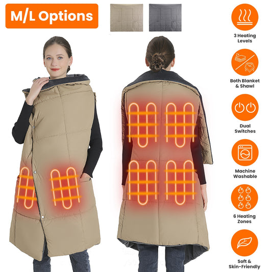 USB Heated Blanket - Electric Heated Poncho Shawl with 3 Heating Levels & 6 Zones