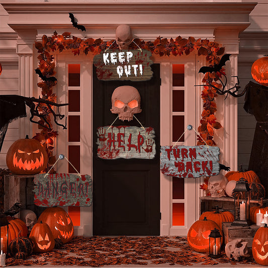 Halloween Wooden Doorplate - Haunted House Horror Atmosphere Decoration