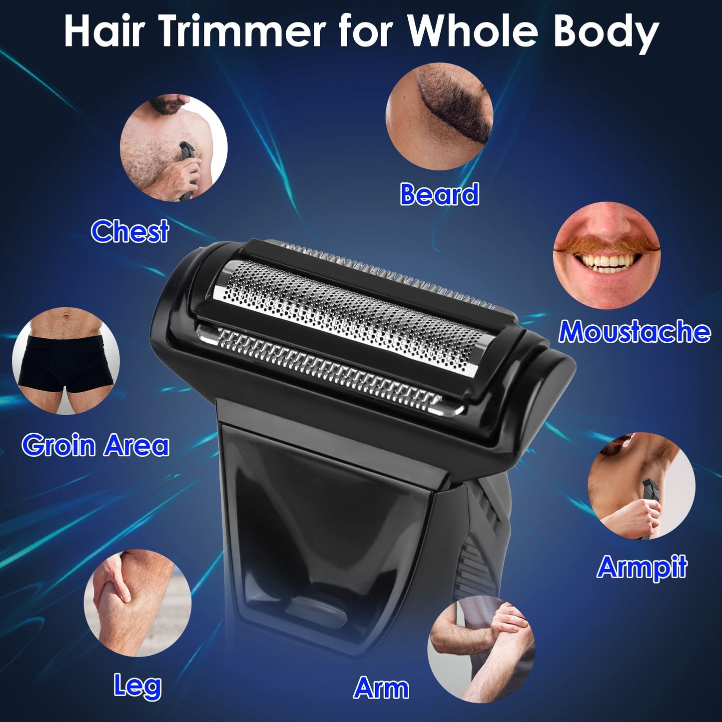 1Pc 2 In 1 Electric Body Trimmer For Men Cordless Beard Groin Ball Pubic Hair Shaver IPX7 Waterproof Razor With LED Light LCD Display Guard Comb Shaving Head