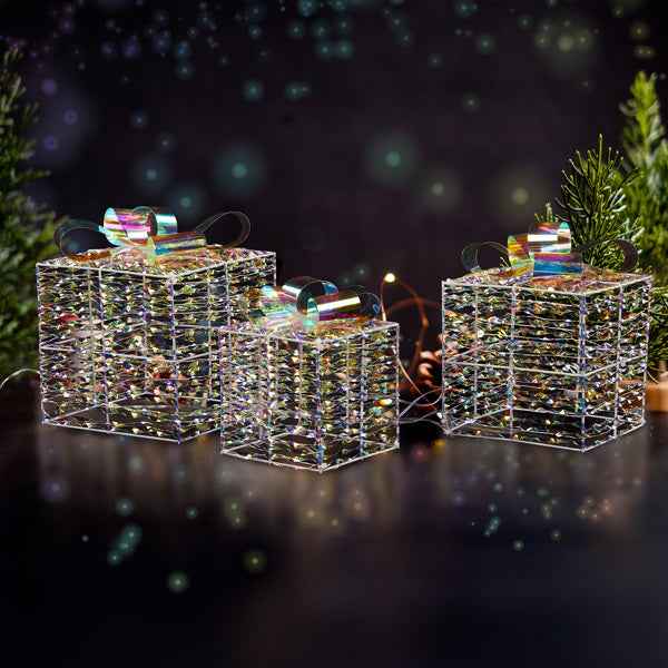 3pcs Colorful Gift Box Set - 7.5in-6.3in-5in Christmas Lighting Gift Boxes - DropOnline.co
