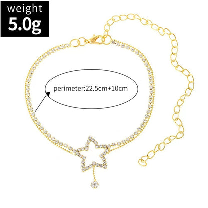 Women's Fashion Personality Five-pointed Star Heart Shape Rhinestone Bead Necklace Anklet - DropOnline.co