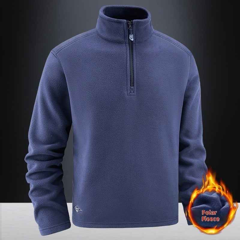 Men's Fleece Hooded Sweatshirt Stand Collar Solid Color Warm Jacket
