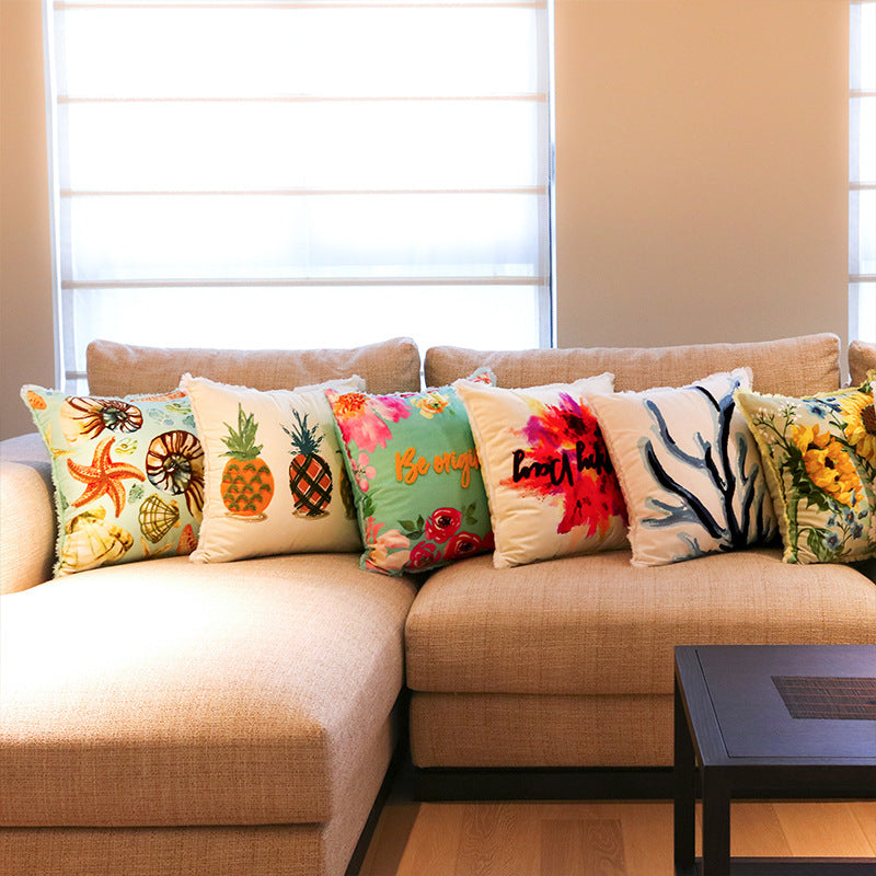 Velvet Embroidered Throw Pillow Printed Cushion Cover