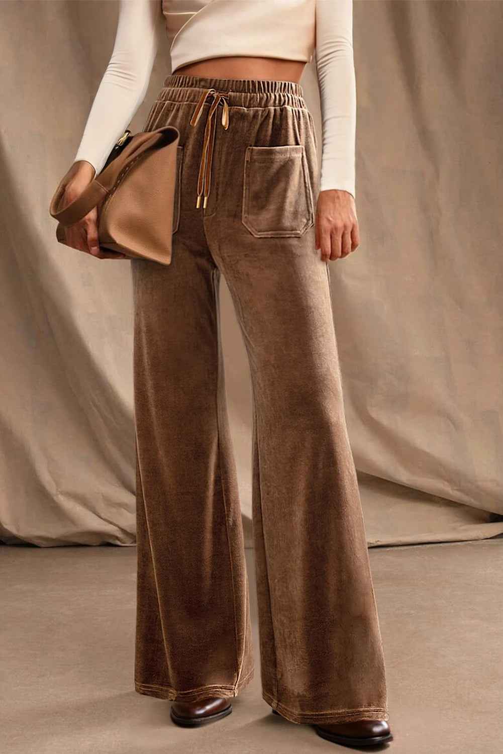 Women's Solid Color Casual Suede Waist-flattering Versatile Straight-leg Pants
