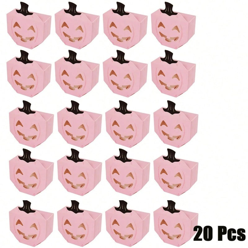 Pink Halloween Gift Boxes - 20 Pcs Pumpkin Shaped Treat Boxes