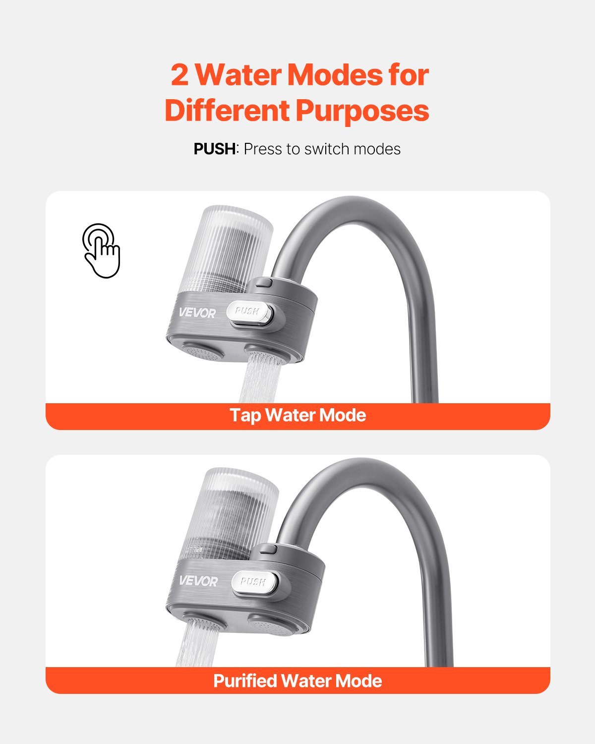 Faucet Mount Water Filter Sink Water Purifier For Kitchen Vertical Gray