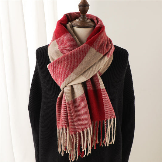 Korean Style Contrast Color Artificial Cashmere Scarf - Women's New Winter Scarf