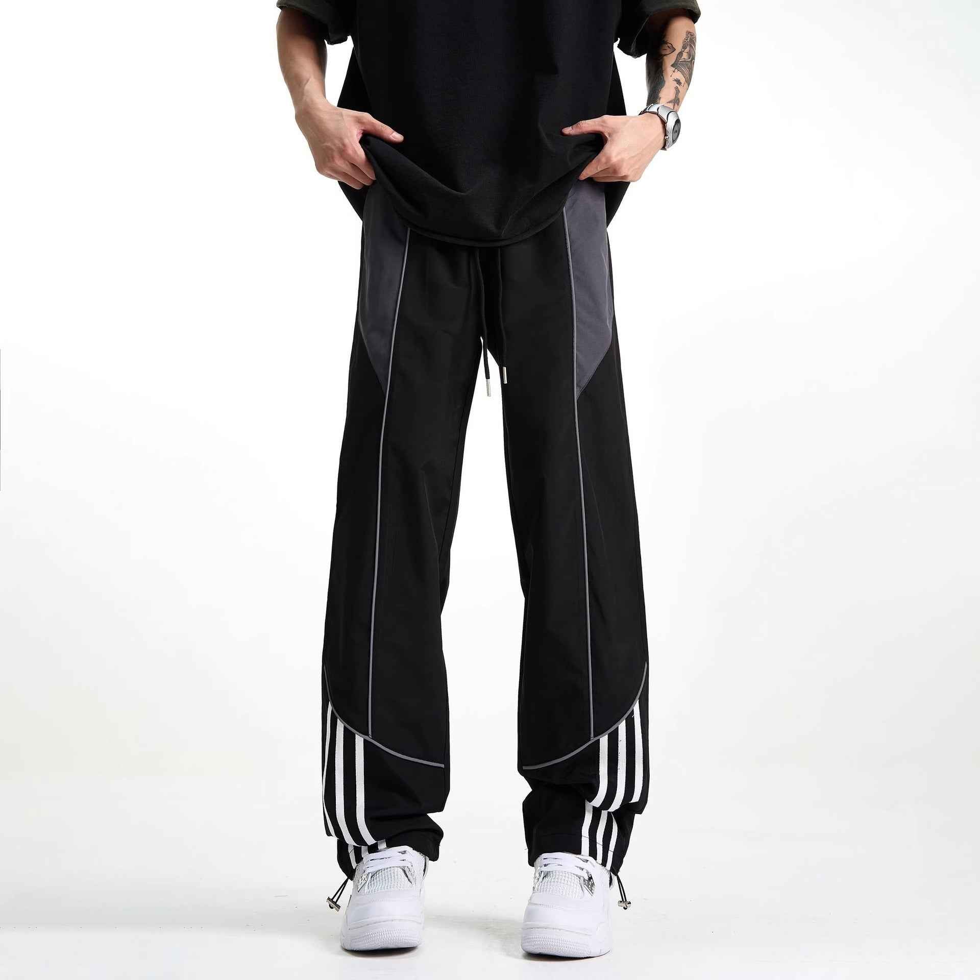 Men's Patchwork Striped Straight-Cut Casual Pants